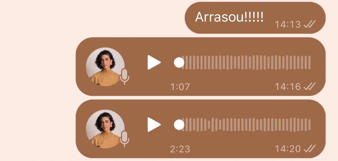 Áudios de acompanhamento da Ray Lino no WhatsApp