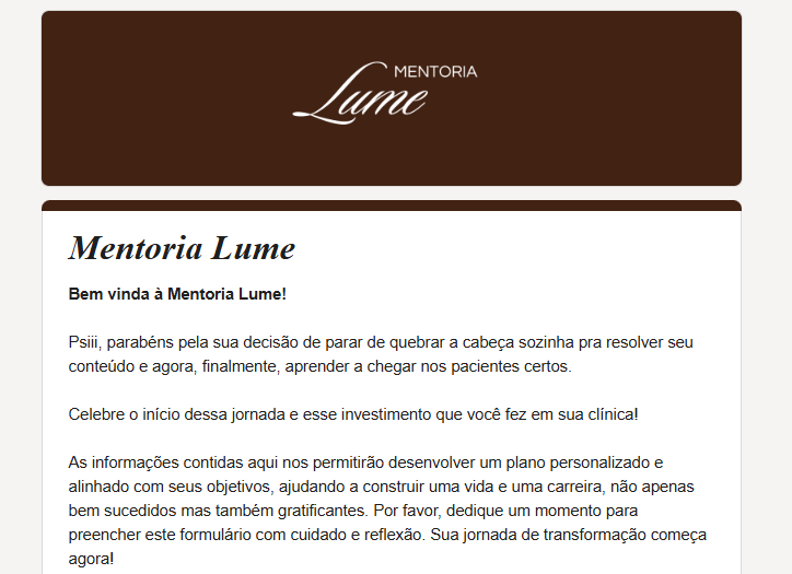 Formulário de diagnóstico da Mentoria Lume