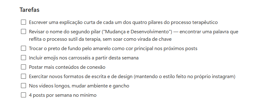 Plano de ação com tarefas organizadas por prioridade